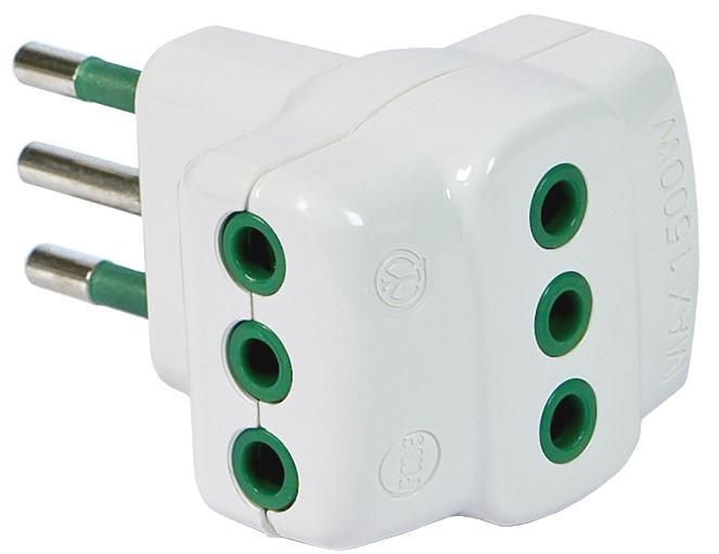 Adattatore Triplo Spina 2P+T Presa 2P+T 10A