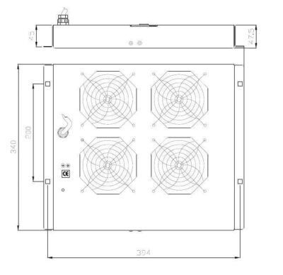 Gruppo di 4 Ventole a Soffitto Senza Termostato per Rack 19'' Grigio