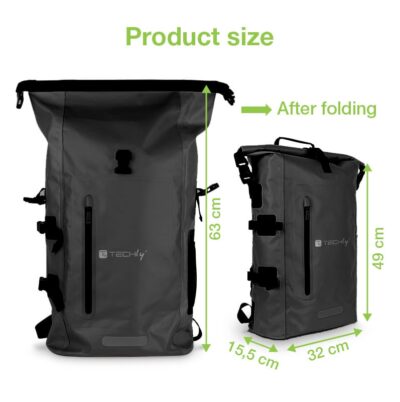 Zaino Impermeabile 25L Roll-Top con Striscia Riflettente Nero