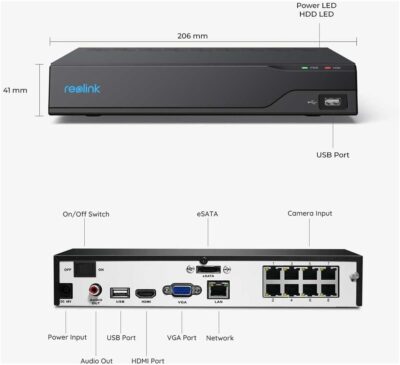 Videoregistratore NVR 4K PoE 8CH 2TB HDD con HDMI e VGA, PN-8
