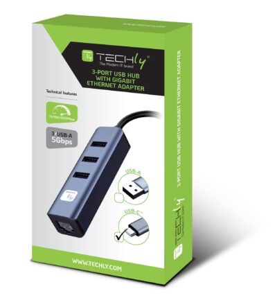 Adattatore Convertitore USB-C™ a RJ45 Gigabit con Hub 3 Porte USB 5 Gbps
