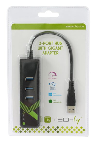 Adattatore Convertitore USB3.2 Ethernet Gigabit con Hub 3 porte
