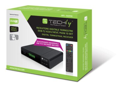 Decoder Ricevitore Digitale Terrestre DVB-T/T2 H.265 HEVC 10bit con Display e Telecomando Universale 2 in 1