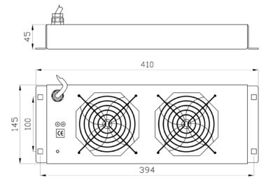 Gruppo di 2 Ventole a Soffitto Senza Termostato per Rack 19'' Nero