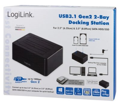 Docking Station USB3.2 Gen2 Doppio Slot HDD/SSD SATA da 2.5''/3.5'' Nero