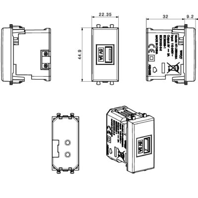 Tekla S44 Caricatore USB-A 3A 240V 1 Modulo Grigio Opaco, 445082USB3A