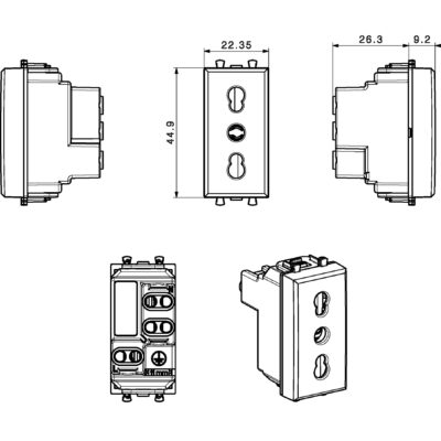 WHITEK S44 Presa bipasso 2P+T 10/16A 250V 1 Modulo Bianco Opaco, 446006/15TS