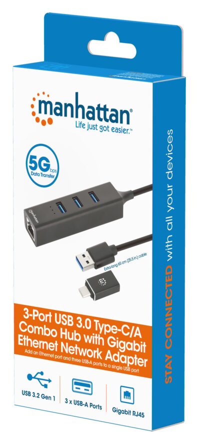 Hub USB 3.2 3 Porte Combo Type-C/A con Adattatore di Rete Gigabit