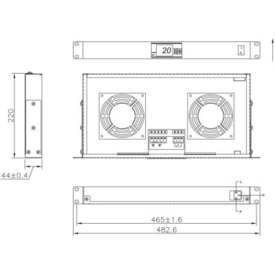 Gruppo 2 Ventole 1U per Rack 19'' con Termostato LED Grigio