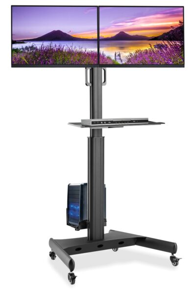 Trolley da Pavimento con Mensola e Porta PC per 2 TV LCD/LED/Plasma 13-32''
