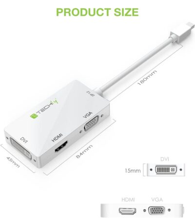 Adattatore 3 in 1 Mini DisplayPort 1.2 (Thunderbolt) a HDMI/DVI/VGA